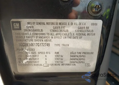 2007 Chevrolet Silverado 1500 Classic Work Truck из США, поврежденный, VIN 3GCEK14X17G172749